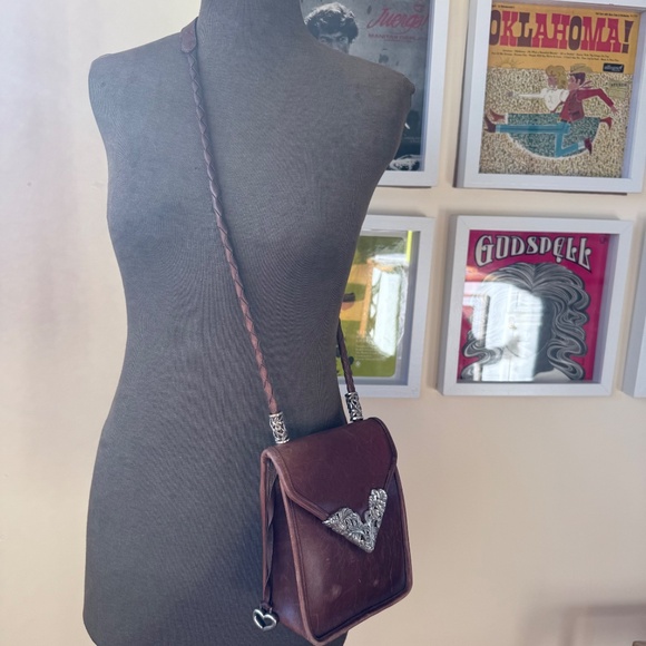 Vintage 90s Brighton Brown Leather Karen Bag Purse Braided Shoulder Crossbody - Picture 2 of 11